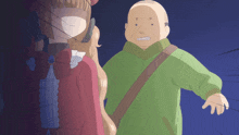 a man in a green jacket is standing next to a girl in a red hoodie