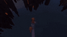 a minecraft character is flying through the air with a blue sky in the background