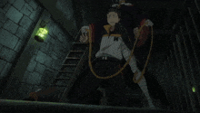 a person with bandages on their legs is holding a chain in a dark room