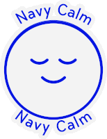 a sticker that says navy calm with a blue face