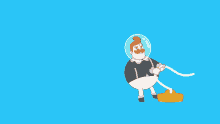 a cartoon of a man wearing a helmet and holding a bucket