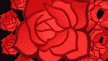 a cartoon character with a rose on her head surrounded by red roses