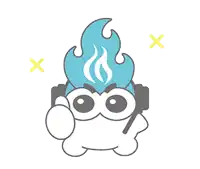 a cartoon character with a flame on his head and headphones