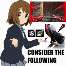 a picture of a girl with the words consider the following on it