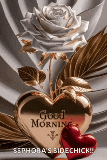 a good morning sephora 's sidechick greeting with a rose and hearts