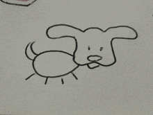 a black and white drawing of a dog with the letter t on its head