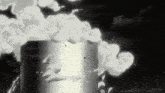 a black and white drawing of smoke coming out of a metal object