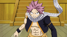 a cartoon character with a scarf around his neck has a tattoo on his arm