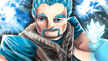a cartoon of a man with blue hair and a mustache