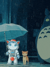 a cartoon cat holding an umbrella with yen on the front
