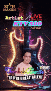 a poster for artist ktv 500 online with a man and a guitar