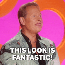 a man says this look is fantastic on a pink background