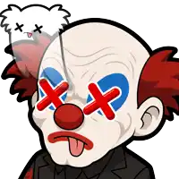 a cartoon drawing of a clown with x 's in his eyes