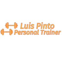a logo for luis pinto personal trainer with a picture of a dumbbell