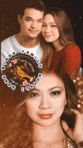 a man and a woman are posing for a picture with the words birds family song written around them