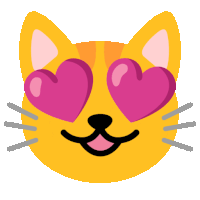 a cat with pink heart shaped eyes and a tongue sticking out