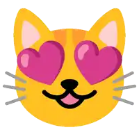 a cat with pink heart shaped eyes and a tongue sticking out