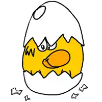 a cartoon drawing of a broken egg with a yellow duck inside of it