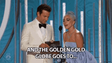 and the golden gold globe goes to announcement the award goes to lady gaga bradley cooper