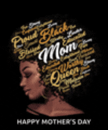 a happy mother 's day greeting card with a woman 's head surrounded by words .
