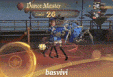 a screenshot of a video game with a dance master character .