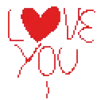 a pixel art of two hearts and the word love you