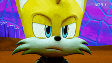 a close up of tails from sonic the hedgehog with a netflix logo in the corner
