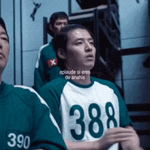a man wearing a shirt with the number 388