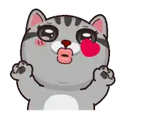 a cartoon cat holding a red heart in its mouth
