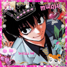 a picture of a boy with a crown on his head with the words muah written on it