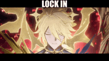 a close up of a cartoon character with the words lock in above him
