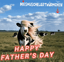 a happy father 's day greeting card with a cow