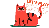 a cartoon cat is laying on its back with the words let 's play let 's play