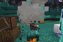a screenshot of a minecraft game shows a character cooking food
