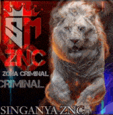 a lion with a chain around its neck is on a poster for zona criminal criminal
