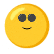 a yellow smiley face with black eyes is smiling