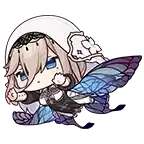 a cartoon of a girl with wings and a hat .