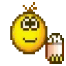 a pixel art smiley face is holding a lighter