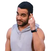 a man with a beard wearing a grey tank top and a smart watch