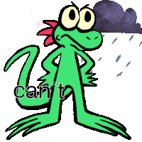a cartoon of a lizard with the words wait can t wait