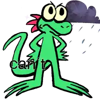 a cartoon of a lizard with the words wait can t wait