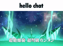 a picture of a space scene with the words hello chat on top