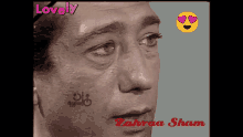 a close up of a man 's face with zahraa sham written on the bottom right