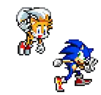 tails the fox and sonic the hedgehog are in a pixel art style .