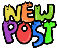 a colorful sign that says new post with cats