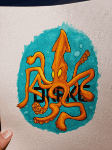 a drawing of a squid with the word draks written on it