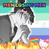 a picture of a man with a pink bow and the words men losing men above him