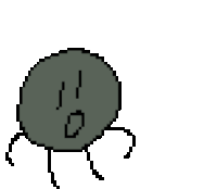 a pixel art drawing of a black circle with a face on it .