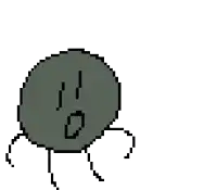 a pixel art drawing of a black circle with a face on it .