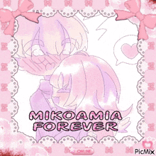 a picture of a girl with the words " mikoamia forever " written on it
